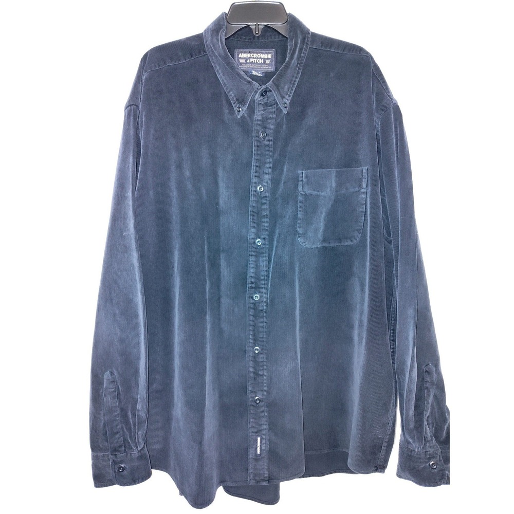 Abercrombie & Fitch‎ Mens XXL Corduroy Button Down Shirt Navy Blue Long Sleeve